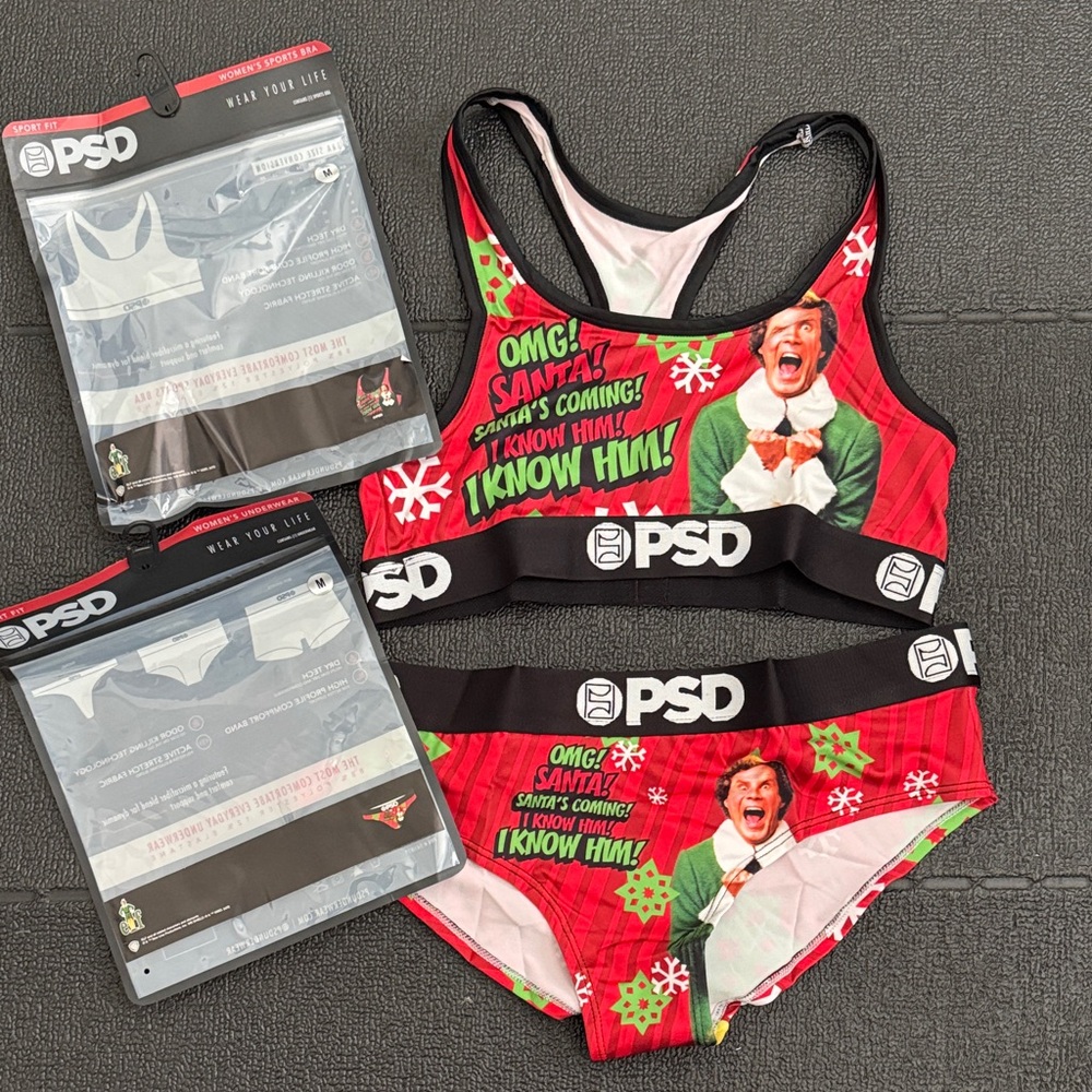 PSD Buddy the Elf Red and Green Women's Underwear Sports Bra Set